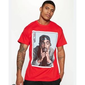 Poetic Justice Men's Tupac Thoughts Short Sleeve T-Shirt in Red Combo Size M